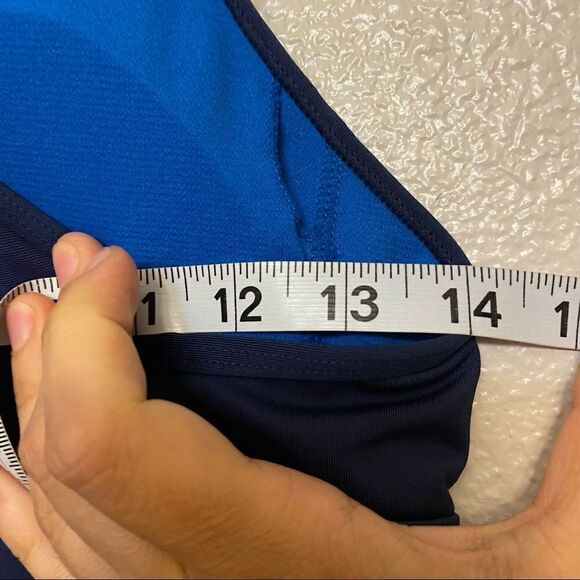 Nike Striped navy blue Racerback Tankini swim athletic Top-S - Picture 9 of 10